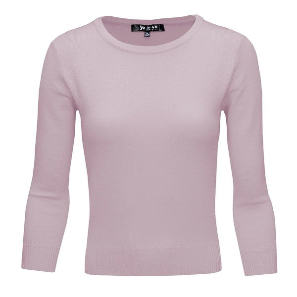 Crewneck 3/4 Sleeve Spandex Pullover Sweater