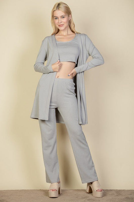 3Piece Set Cardigan, Crop Tank Top and Pants Set - E2G World