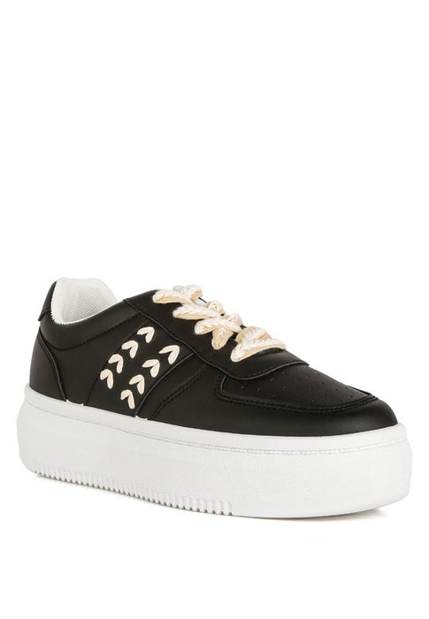 Monigue Faux Leather Cross Stitch Detail Sneakers