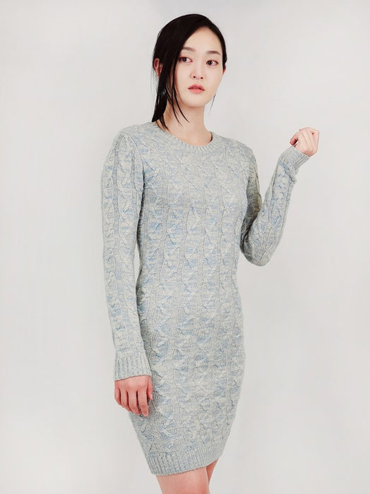 Cable Knit Long Sleeve Heather Color Sweater Dress