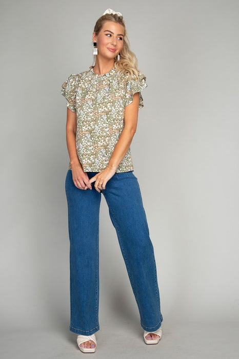 Ditsy Floral Print Butterfly Sleeve Blouse