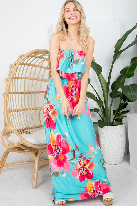 FLORAL OFFSHOULDER MAXI DRESS