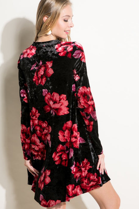 FLORAL PRINT VELVET SWING MINI DRESS