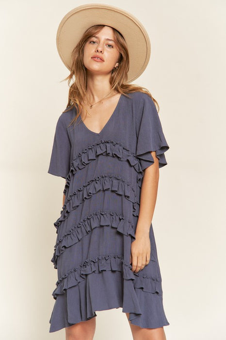 TIERED RUFFLE MINI DRESS