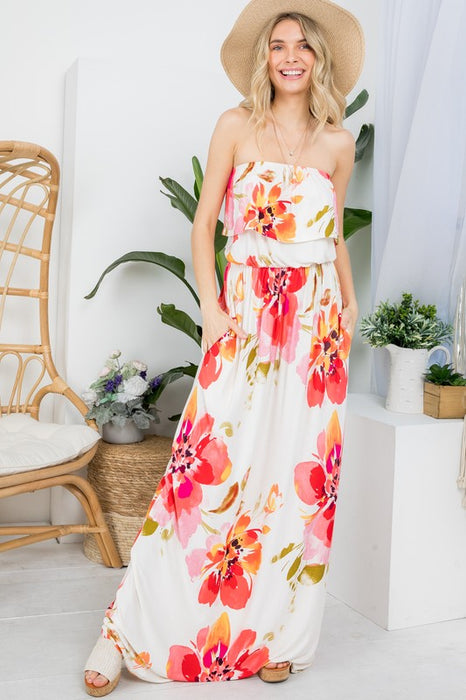 FLORAL OFFSHOULDER MAXI DRESS