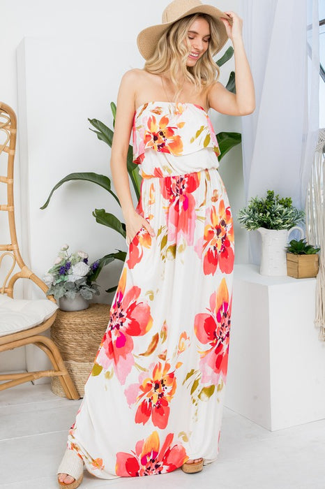 FLORAL OFFSHOULDER MAXI DRESS