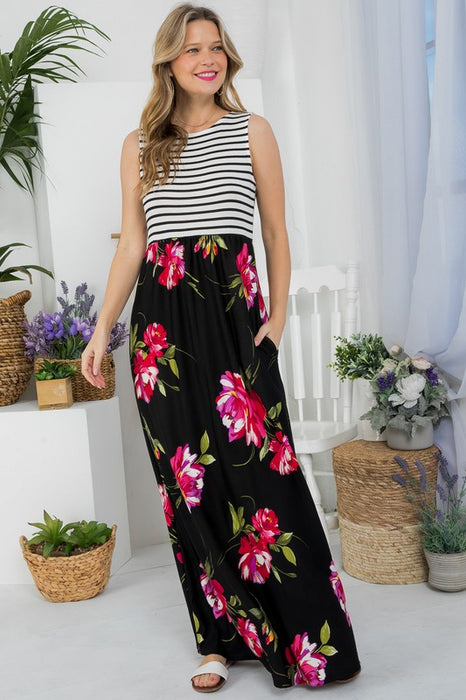 PLUS FLORAL MIX TANK MAXI DRESS