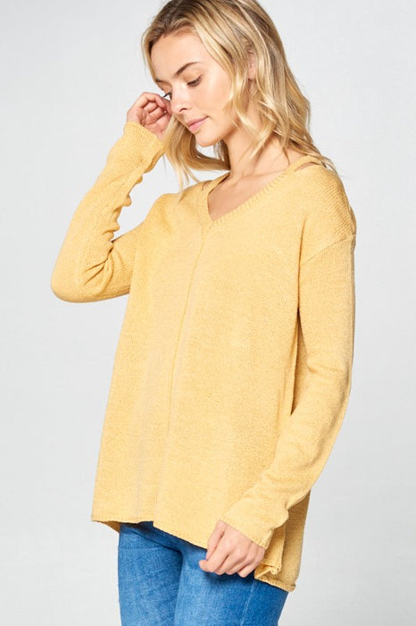 SOLID LIGHT KNIT V NECK SWEATER