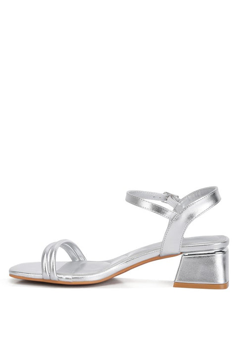 Zabou Metallic Ankle Strap Low Block Heels