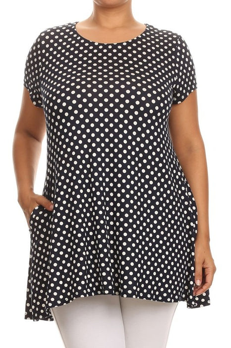 Plus size Polka dot print  short sleeve top
