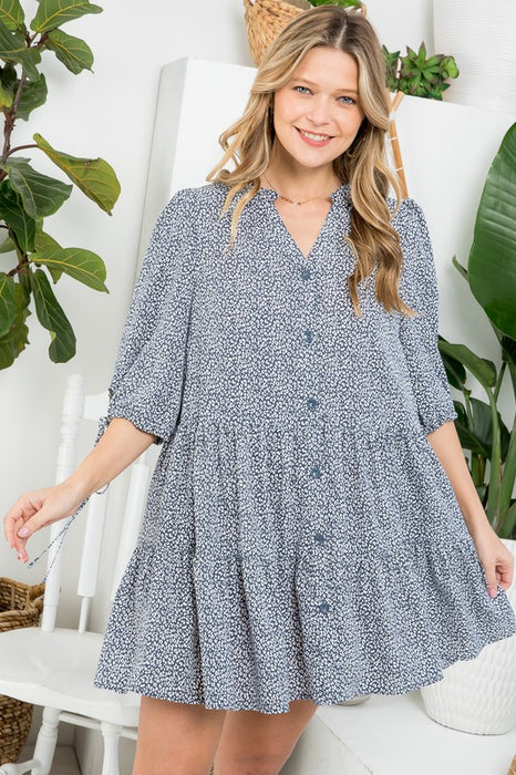 DOT BUTTON DOWN TIERED DRESS