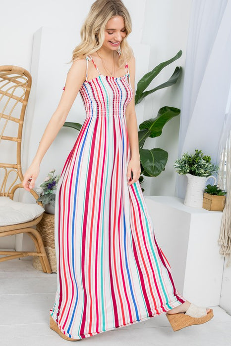 STRIPE SMOCKED MAXI DRESS