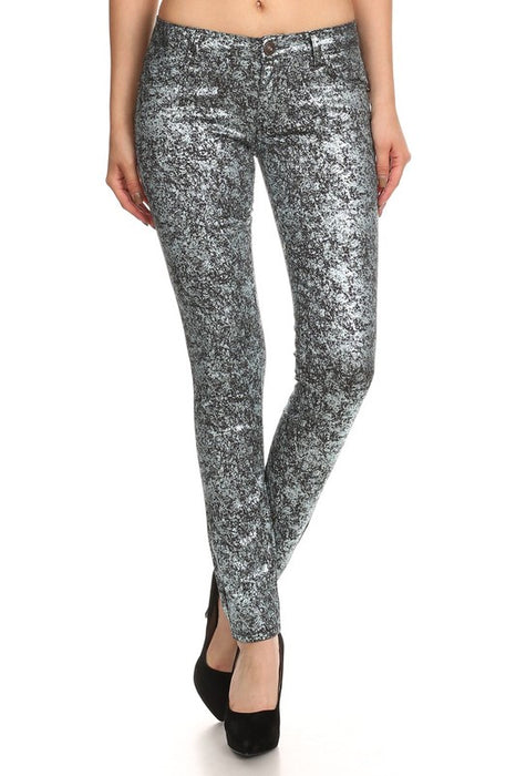 Low Rise Metallic Print Skinny jeans Pants