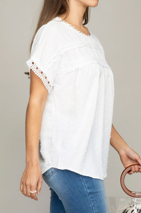 White Swiss Dot with lace trim blouses
