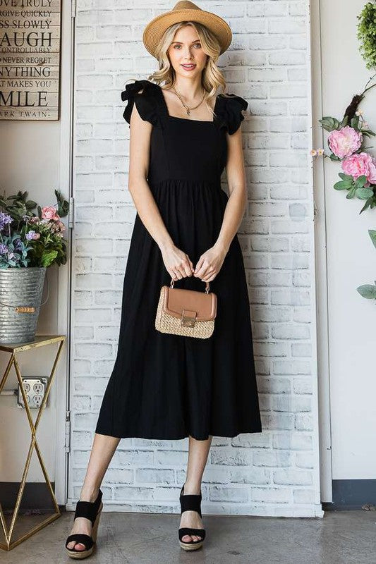 LINEN RUFFLE MID DRESS — E2G World