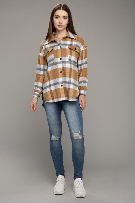 Plaid Flap Pocket Long Sleeve Shacket