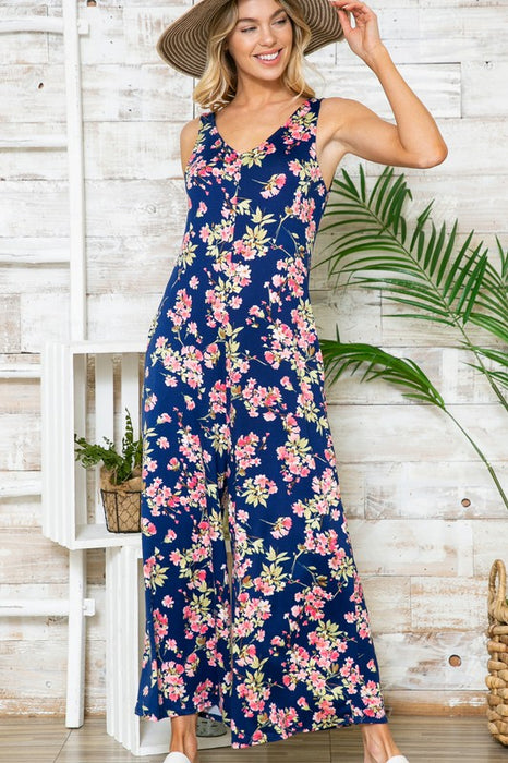 Floral Sleeveless Wide Leg Jumpsuit