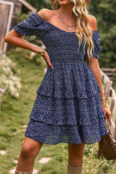 Women's Floral Wrap V-Neck Midi Dress Short Sleeve