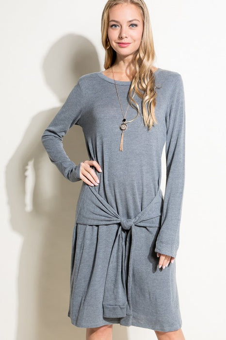 SOLID BRUSHED JERSEY SHIFT CASUAL MINI DRESS