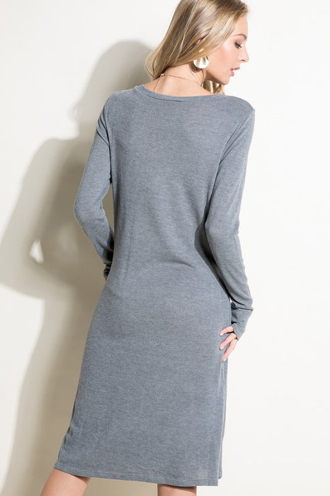 SOLID BRUSHED JERSEY SHIFT CASUAL MINI DRESS