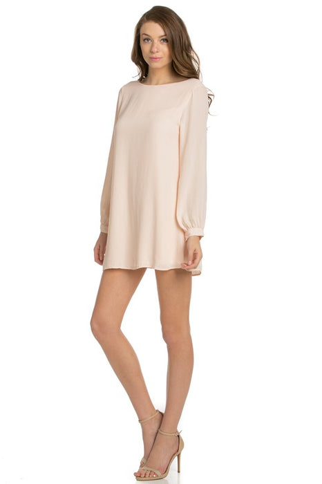 long sleeve shift dress coral