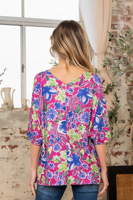 Sew In Love Full Size V-Neck Floral Half Sleeve Top