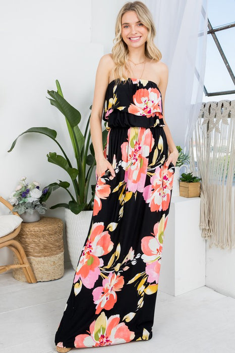 PLUS FLORAL OFFSHOULDER MAXI DRESS