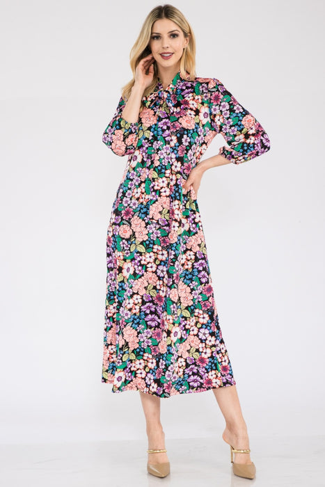 Celeste Full Size Floral Midi Dress with Bow Tied