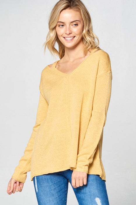 SOLID LIGHT KNIT V NECK SWEATER