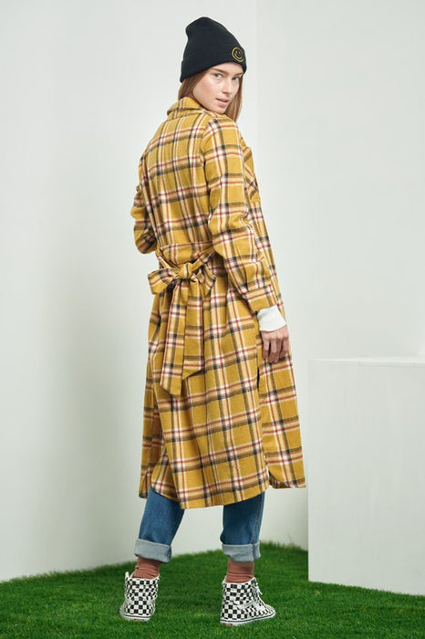 PLAID PRINT COLLAR LONG SHIRT DRESS