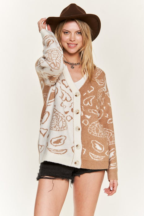 Heart paisley Color block cardigan PLUS JJK5018P