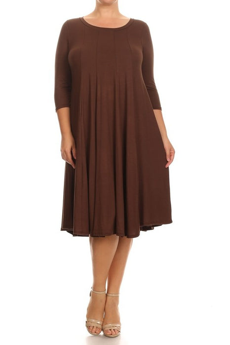 Solid, 3/4 sleeve midi dress