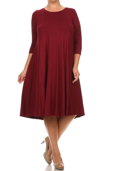 Solid, 3/4 sleeve midi dress