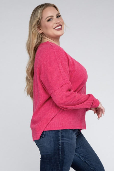 Plus Ribbed Brushed Melange Hacci Sweater