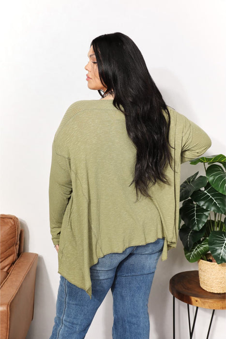 HEYSON Full Size Oversized Super Soft Rib Layering Top with a Sharkbite Hem and Round Neck