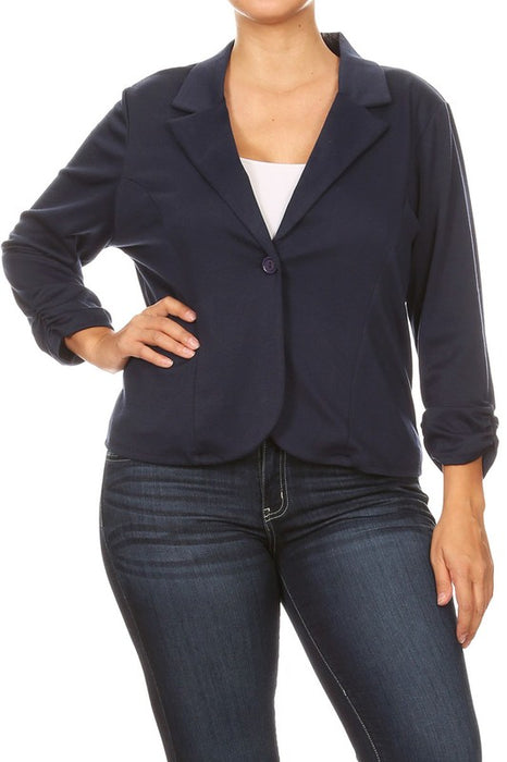 Plus size Solid, waist length blazer