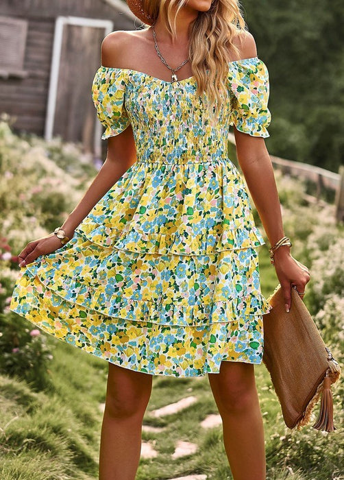 Women's Floral Wrap V-Neck Midi Dress Short Sleeve