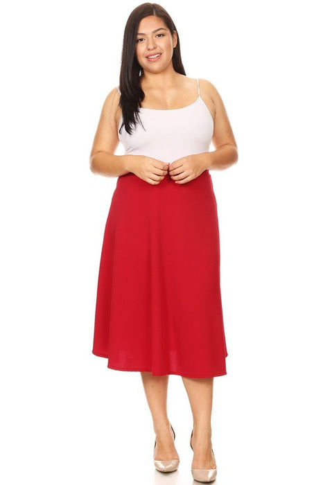 Solid high waisted, A-line, midi skirt