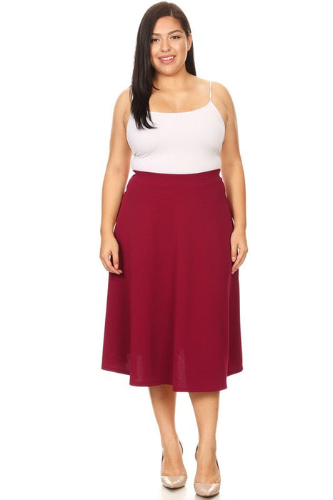 Solid high waisted, A-line, midi skirt