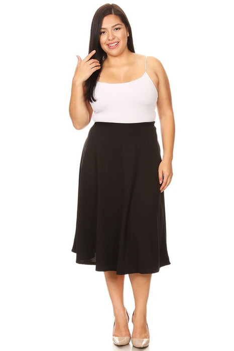 Solid high waisted, A-line, midi skirt