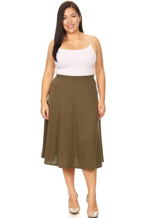 Solid high waisted, A-line, midi skirt