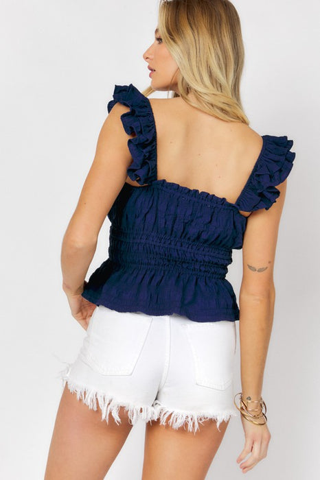 SOLID SQUARE NECK RUFFLE TOP