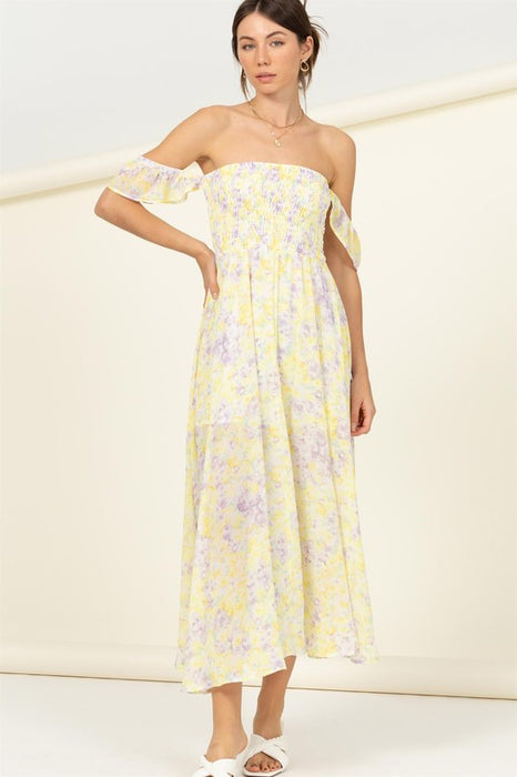 Pastel Florals Smocked Midi Dress
