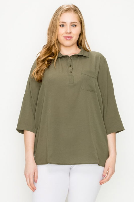 Plus Size KOSHIBO ROLL UP SLEEVE TOP