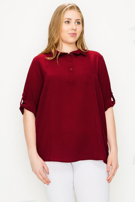 Plus Size KOSHIBO ROLL UP SLEEVE TOP