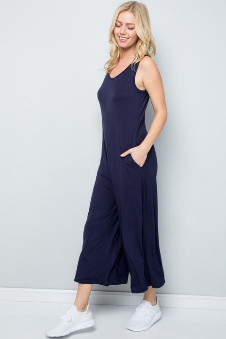 Plus Solid Sleeveless Wide Leg Jumpsuit