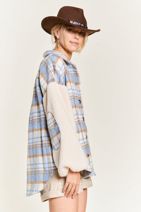 Multi plaid fuzzy sleeve jacket PLUS JJO1023P