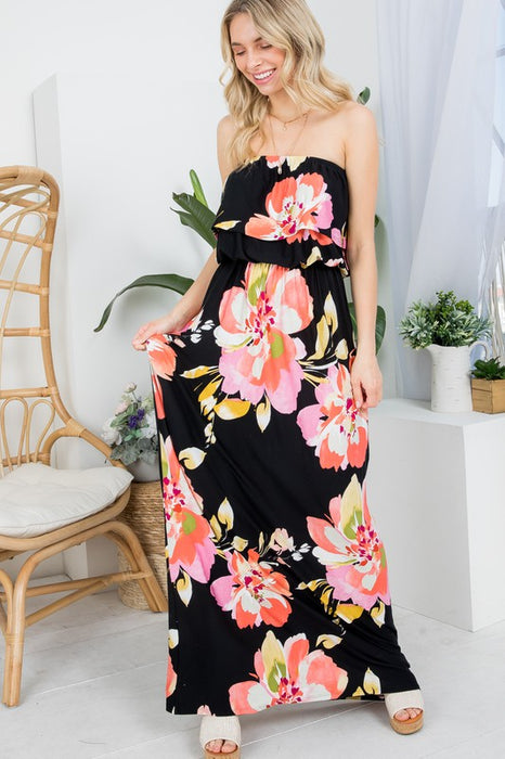 FLORAL OFFSHOULDER MAXI DRESS