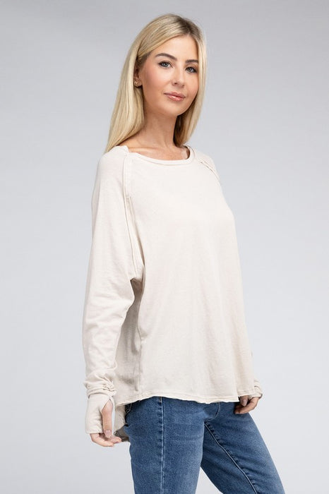 Cotton Raglan Sleeve Thumbhole Top