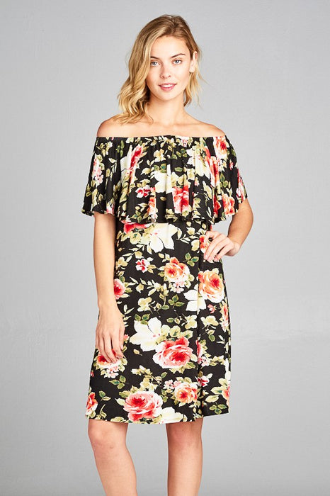 FLORAL PRINT OFFSHOULDER MINI DRESS